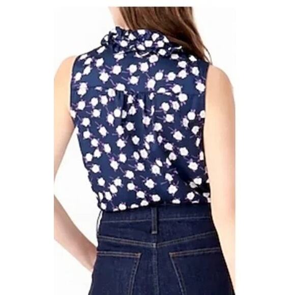 J. Crew Liberty Ruffle Neck Scattered Peony Print Sleeveless VNeck S Blue Purple - Picture 5 of 15